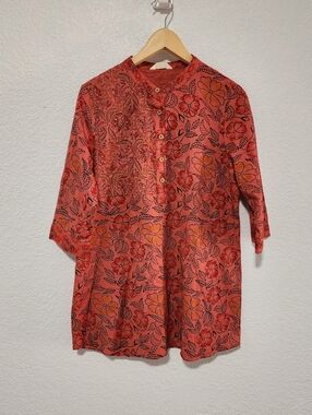 Marketplace Handwork Of India Cotton Linen Blend Floral Boho Relaxed Fit Small